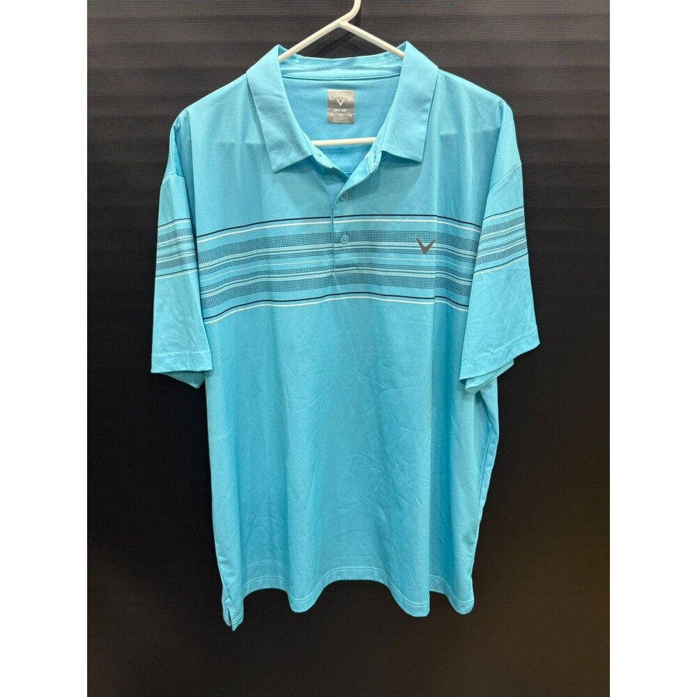 Callaway Opti-Dri Mosaic Chest Stripe Men's Polo Shirt XXL Blue Golf Shirt